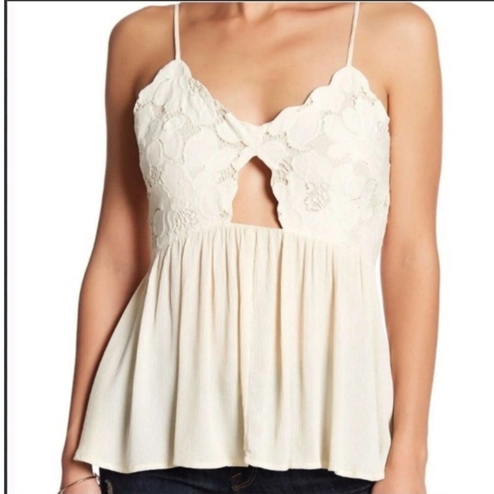 Tularosa Womens Medium Babydoll Top Cream Lace Boho Cutout Bohemian Romantic